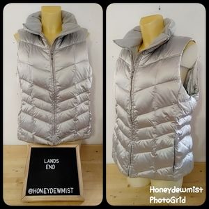 LANDS END Metallic Shiny Silver Puffer Vest